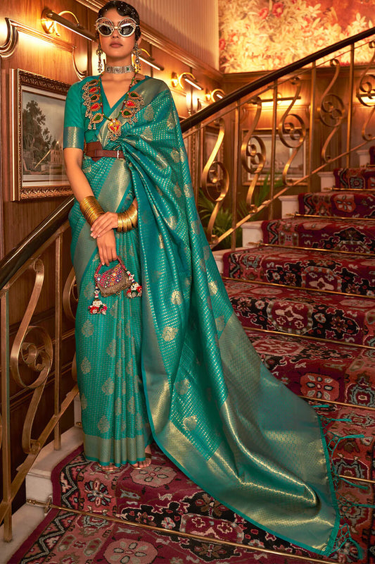 Pine Green Zari Woven Kanjivaram Silk Saree