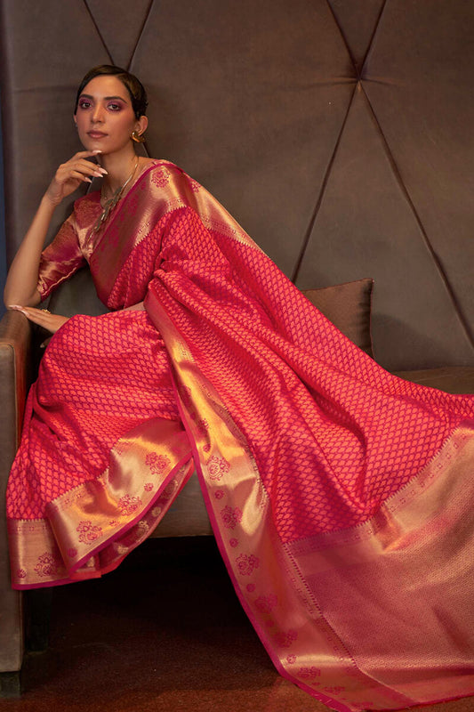 Pink Peach  Banarasi Silk Saree