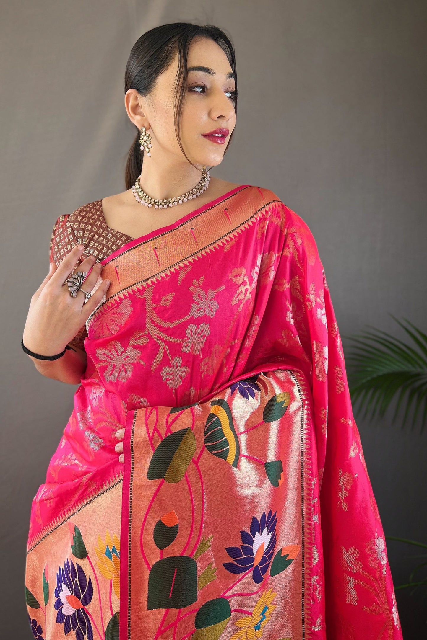 Hot Pink Soft Paithani Silk Saree with Traditional Patterns