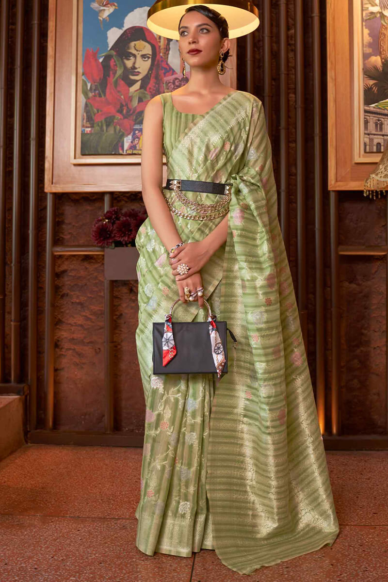 Pista Green Linen Silk Saree