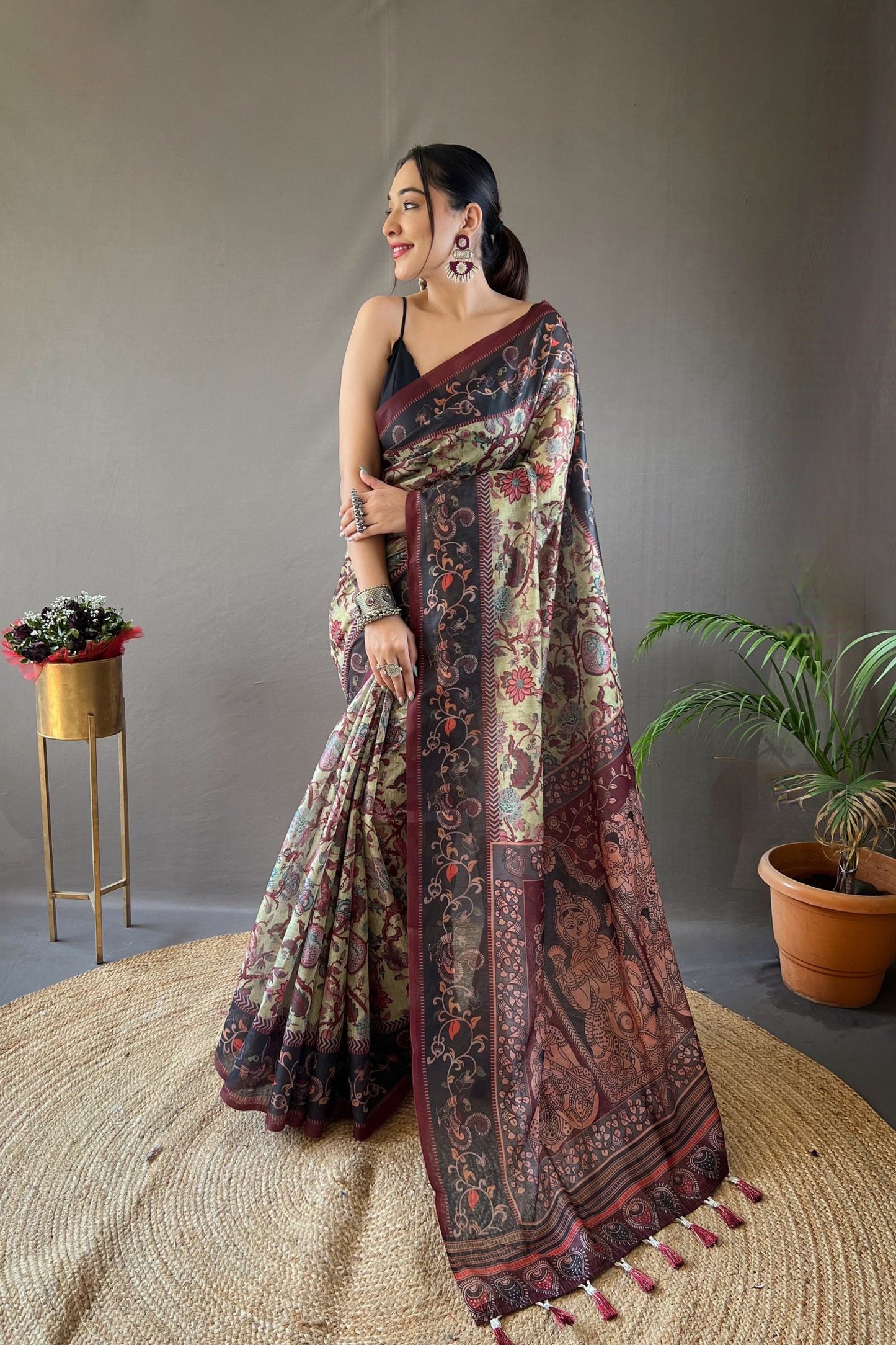 Pista Italian Digital Printed Cotton Saree