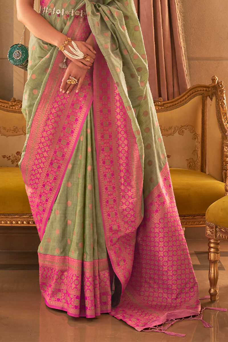 Pistachio Green Soft Banarasi Silk Saree