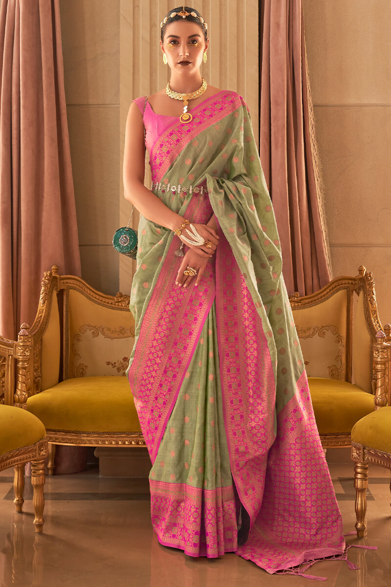 Pistachio Green Soft Banarasi Silk Saree