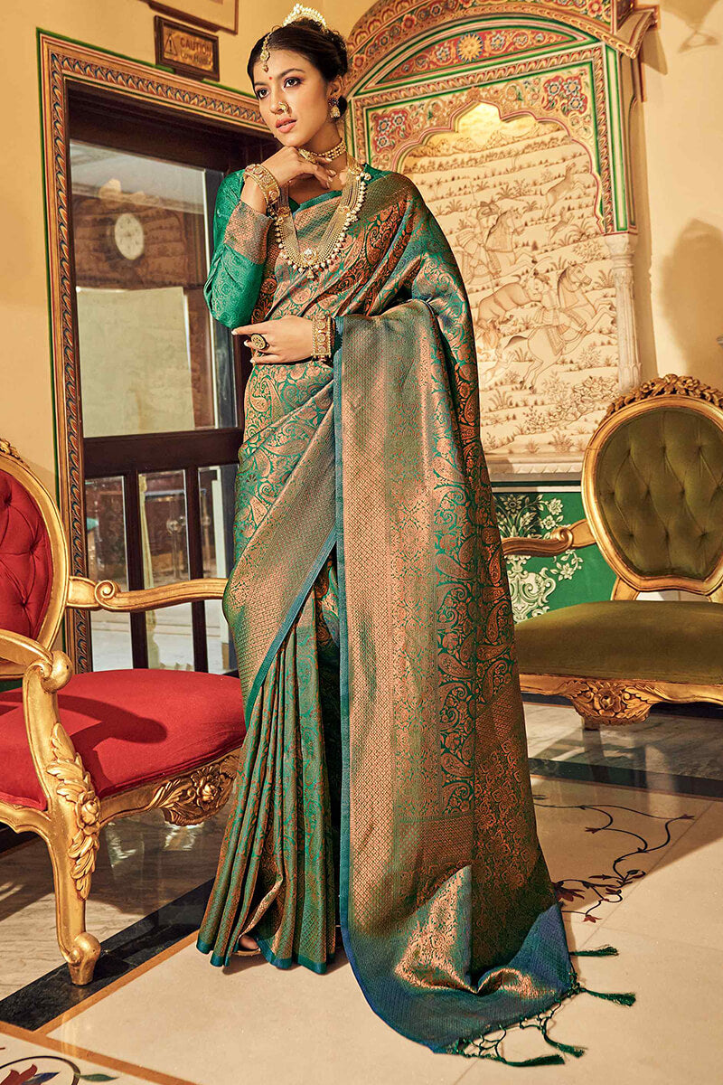 Plantation Green Woven Kanjivaram Silk Saree