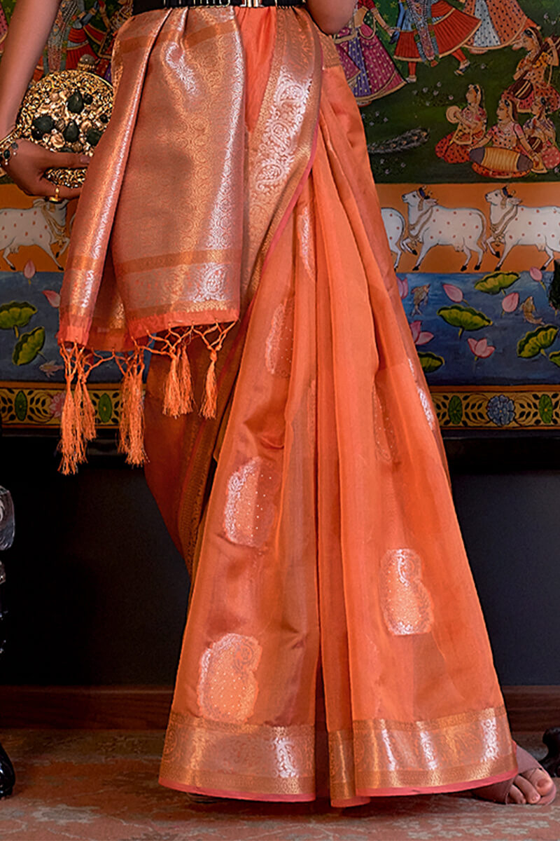 Portland Orange Zari Woven Organza Silk Saree