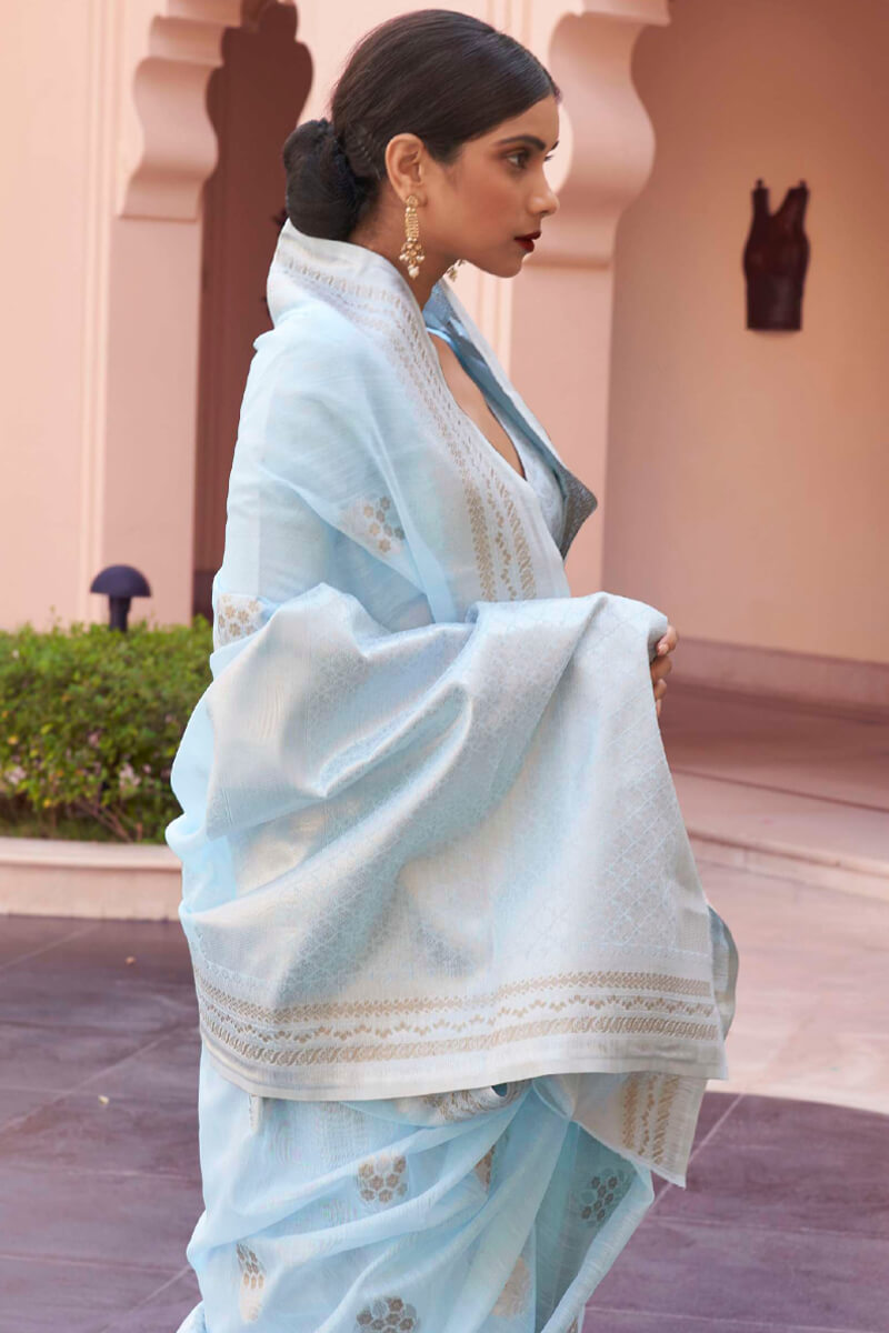 Powder Blue Linen Silk Saree