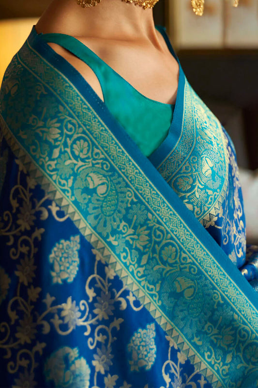 Prussian Blue Kanjivaram Silk Saree