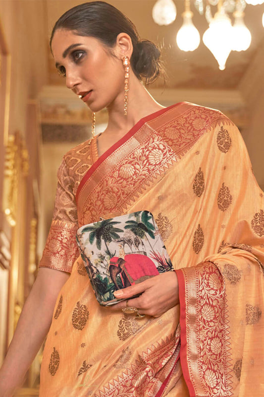 Rajah Orange Tussar Silk Saree