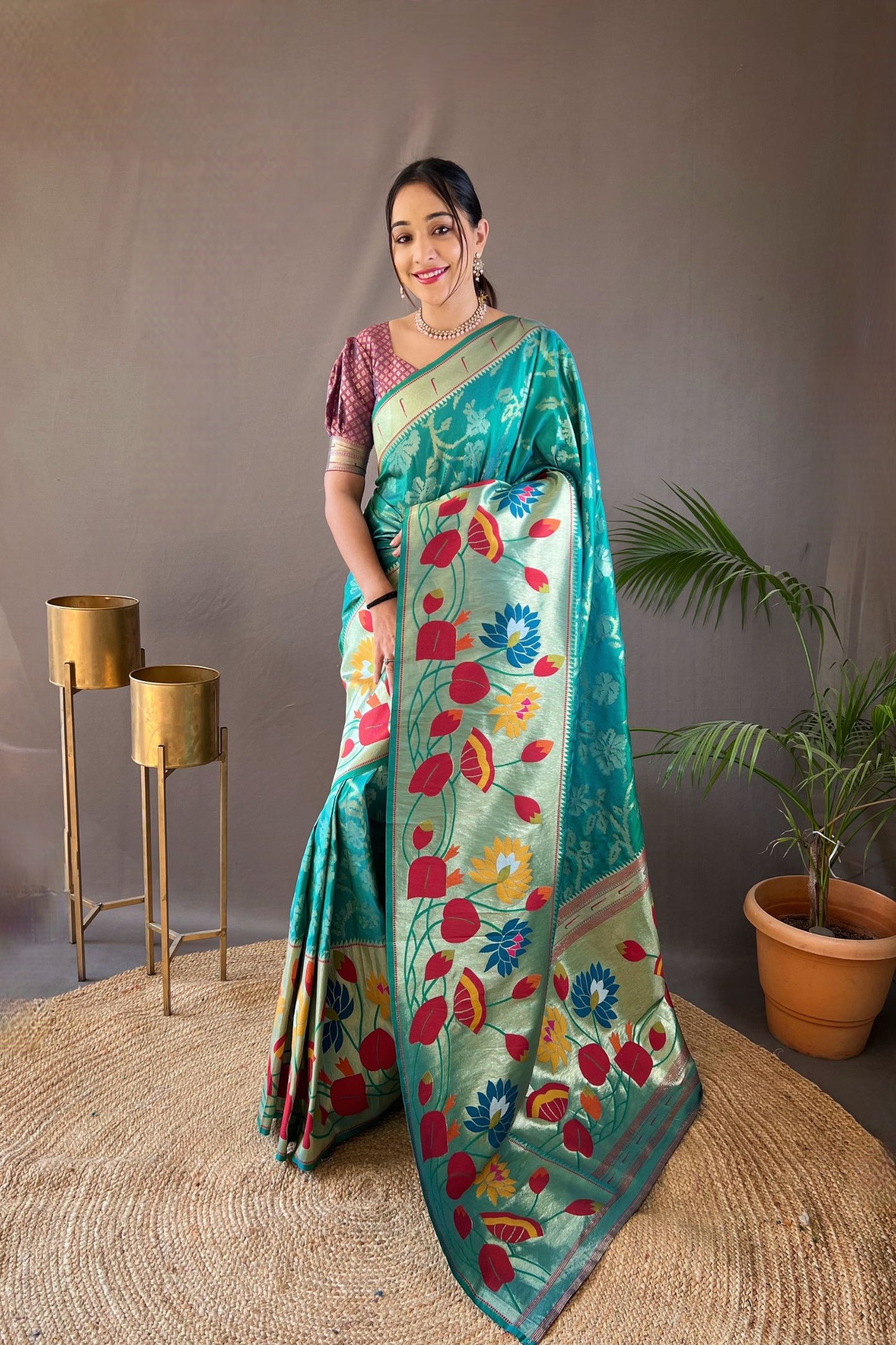 Aqua Green Soft Paithani Silk Saree with Traditional Patterns