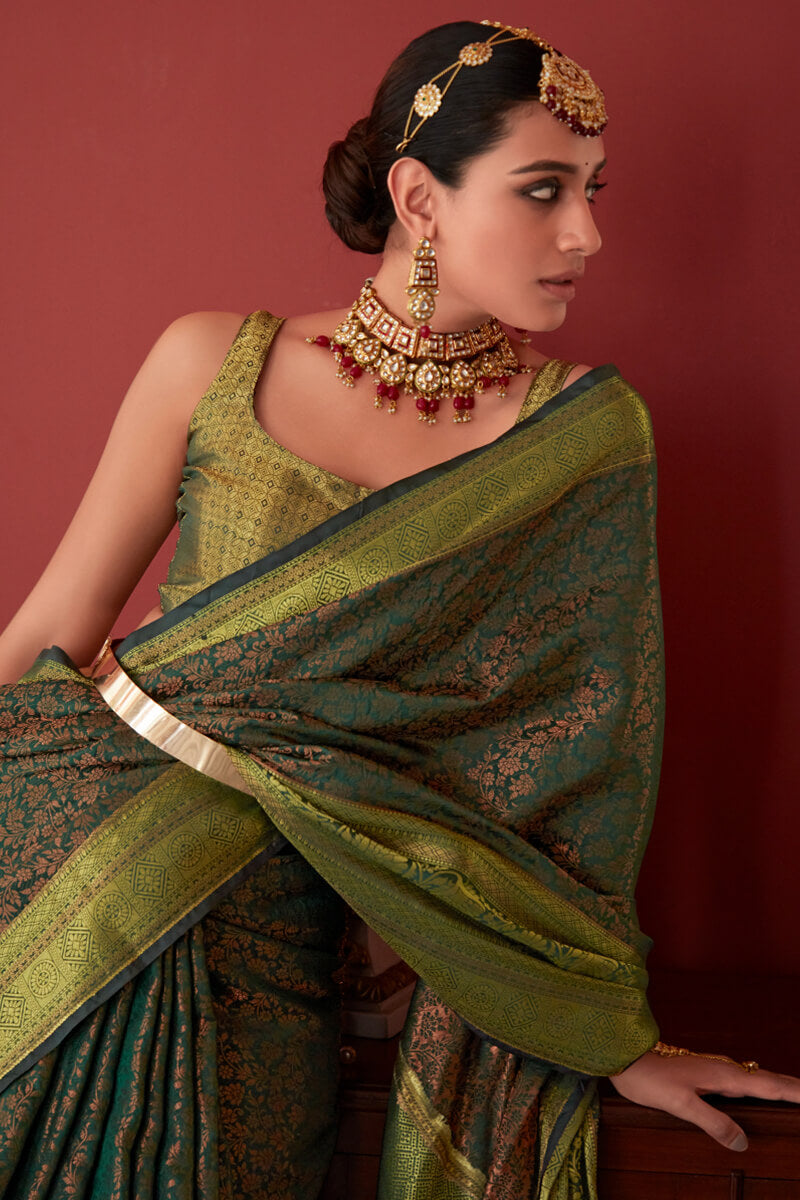 Rangoon Green Zari Woven Kanjivaram Silk Saree