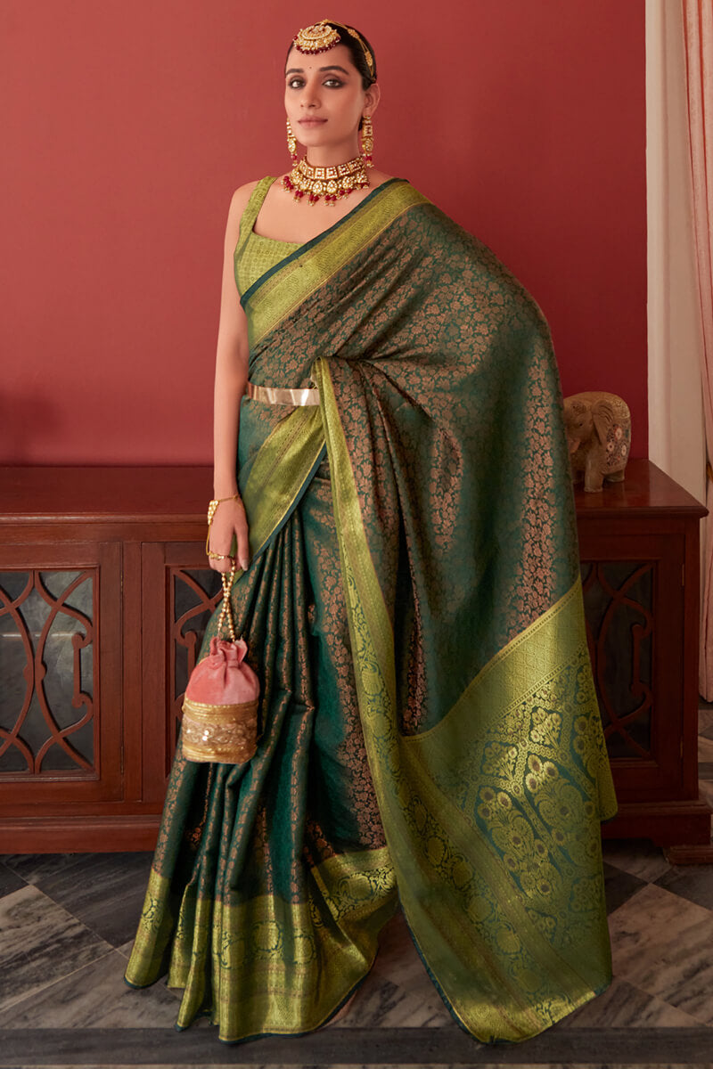 Rangoon Green Zari Woven Kanjivaram Silk Saree