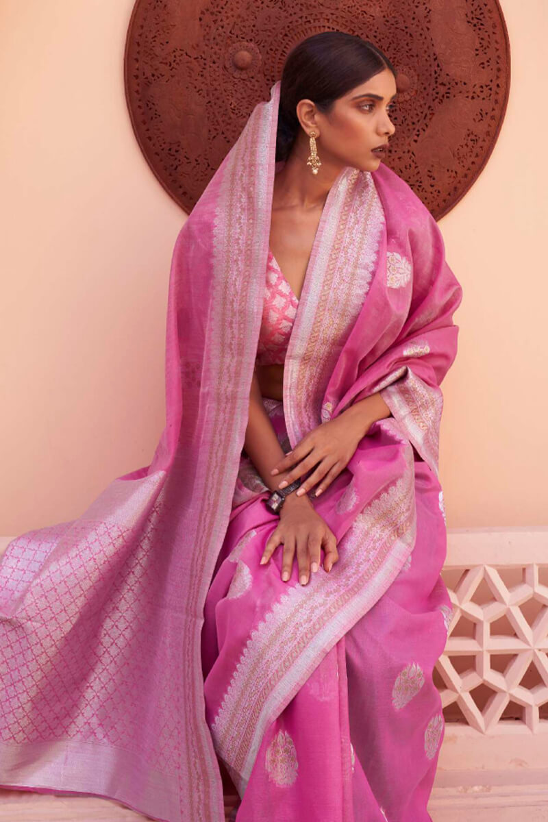 Raspberry Pink Linen Silk Saree