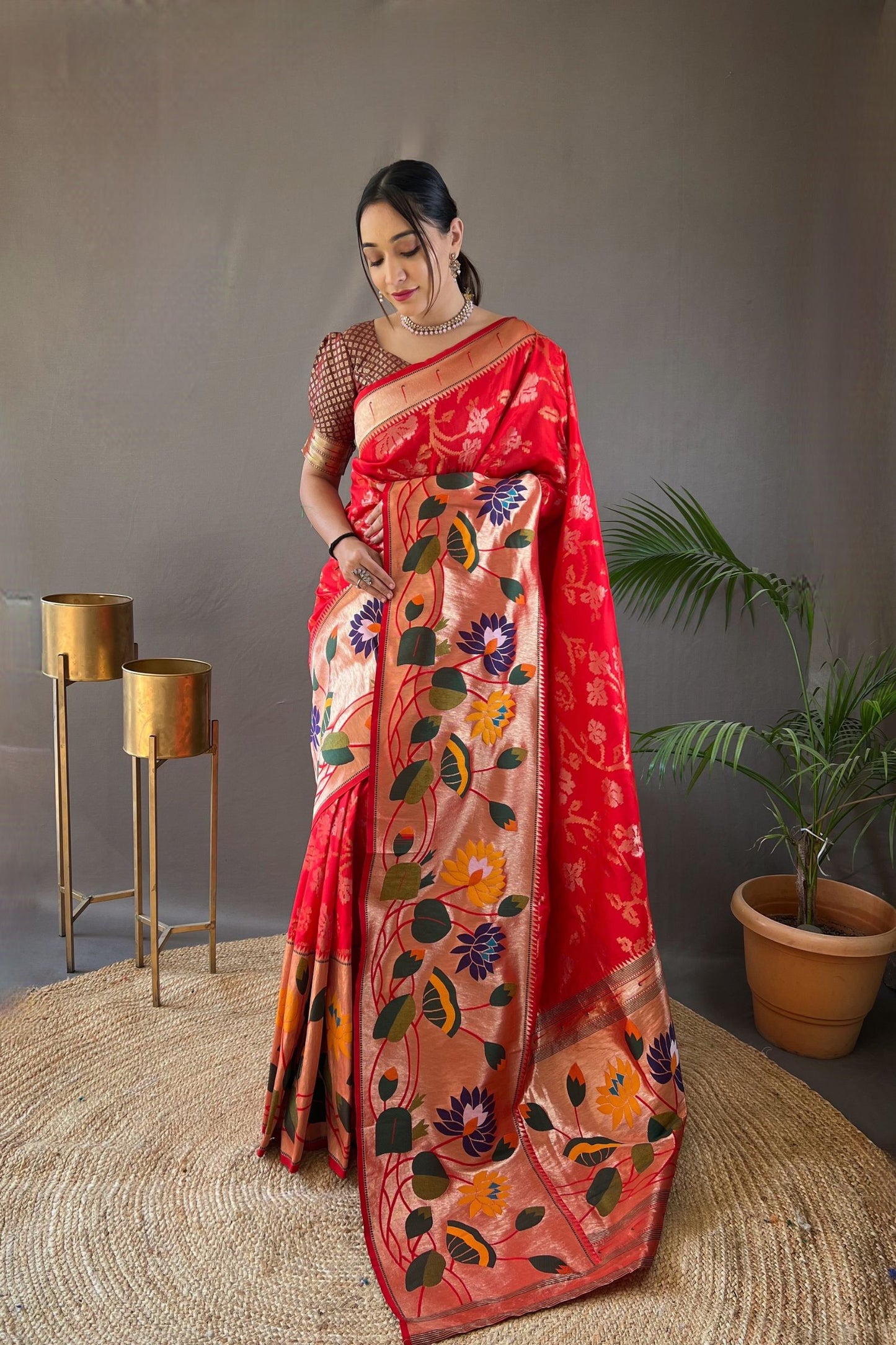 Red Soft Paithani Silk Saree with Traditional Patterns