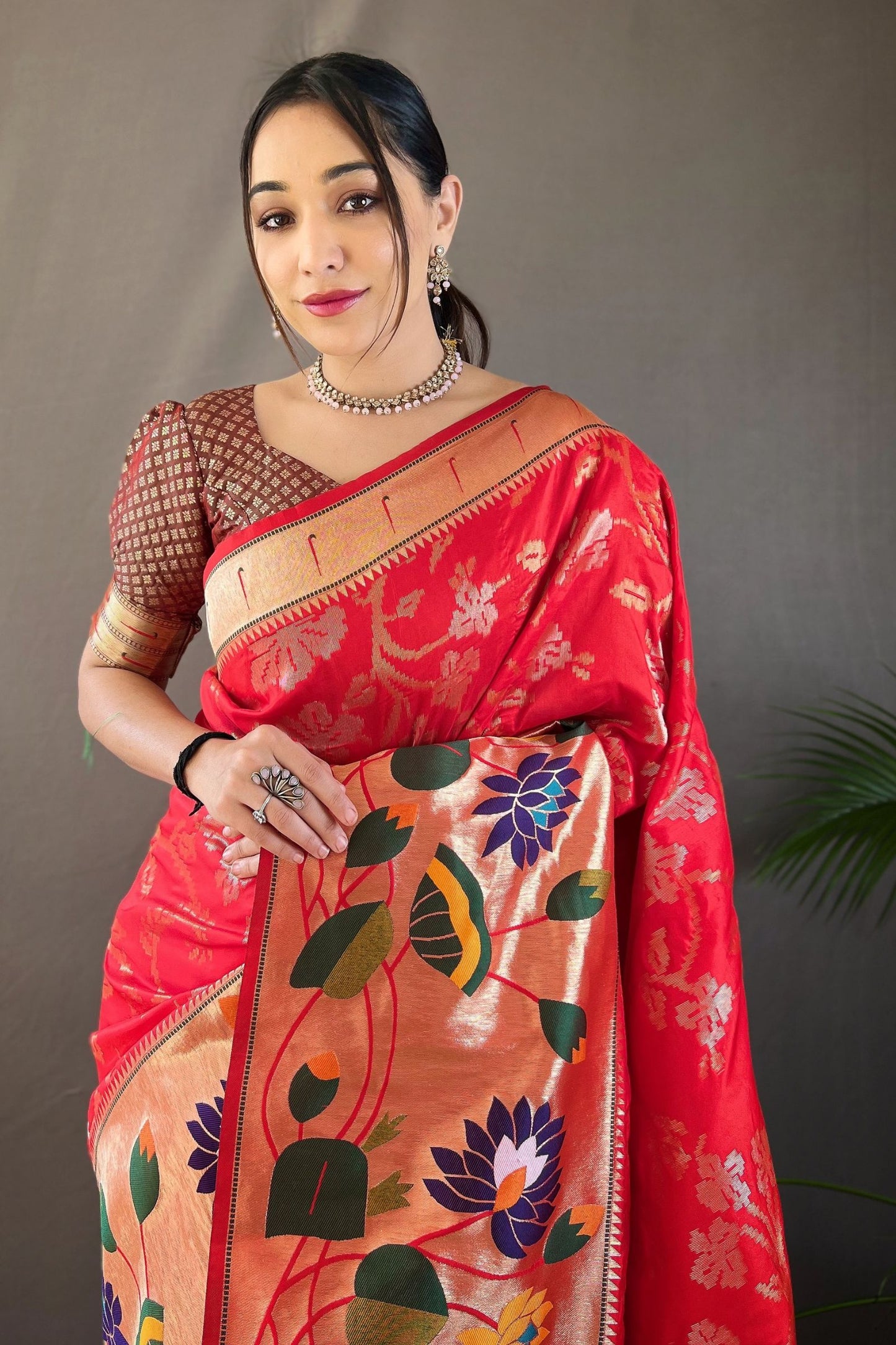 Red Soft Paithani Silk Saree with Traditional Patterns