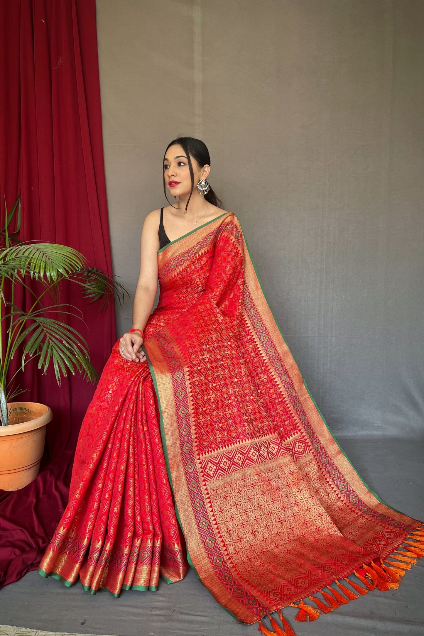 Red Meenakari Zari Weaving Patola Silk Saree