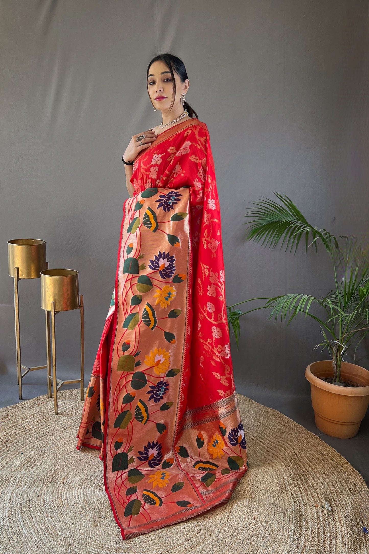 Red Soft Paithani Silk Saree with Traditional Patterns