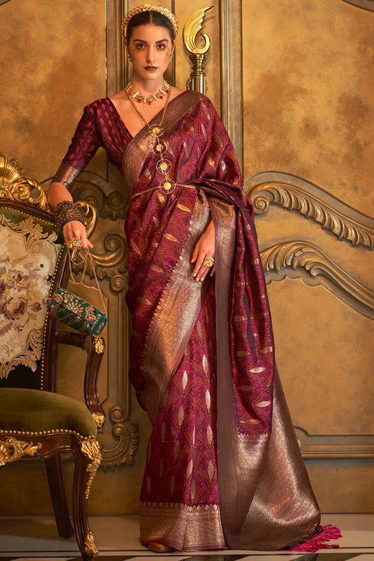 Reddish Brown Satin Banarsi Silk Saree