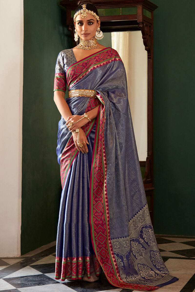 Rhino Blue Kanjivaram Silk Saree