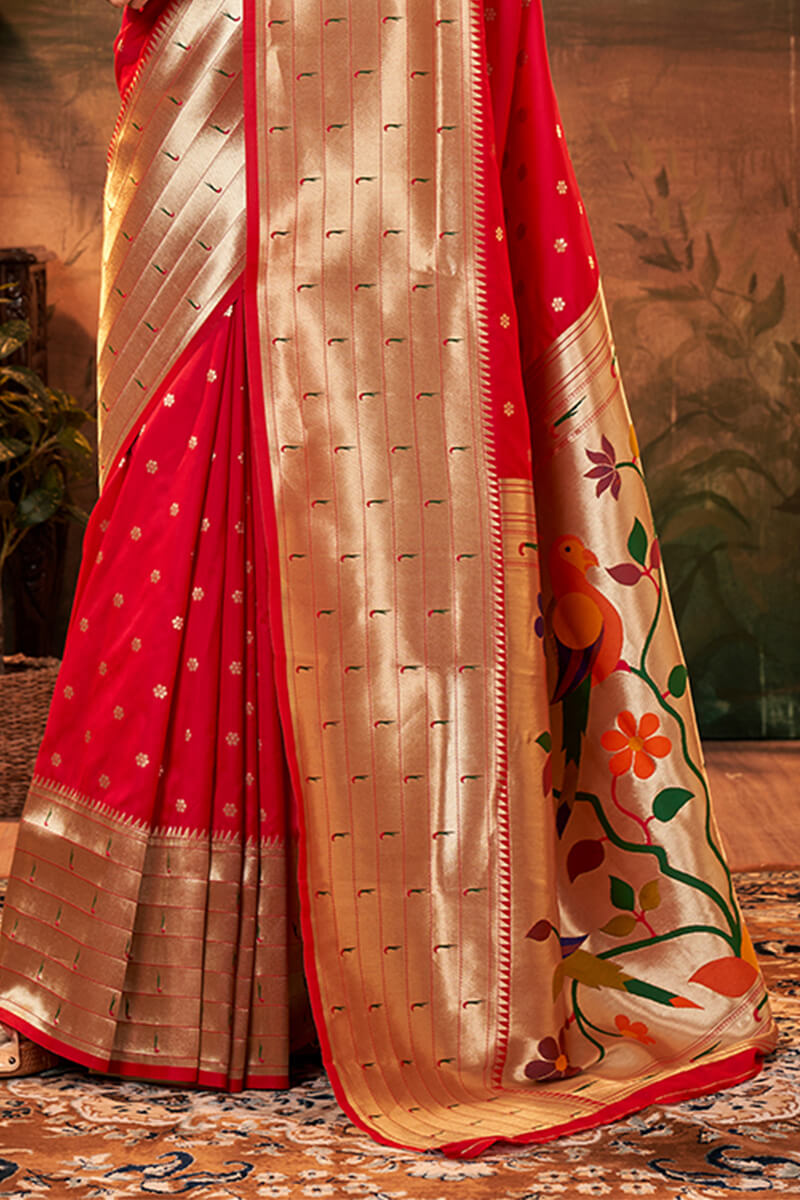 Rich Carmine Red Paithani Silk Saree