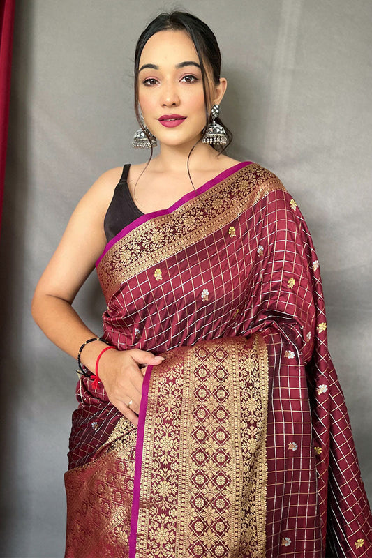 Rich Maroon Banarasi Silk Saree