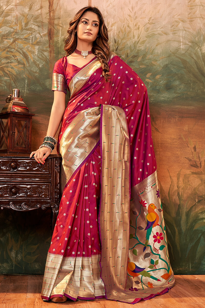 Rich Maroon Paithani Silk Saree