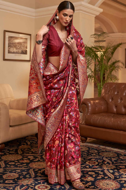 Rich Maroon Pashmina Silk Saree