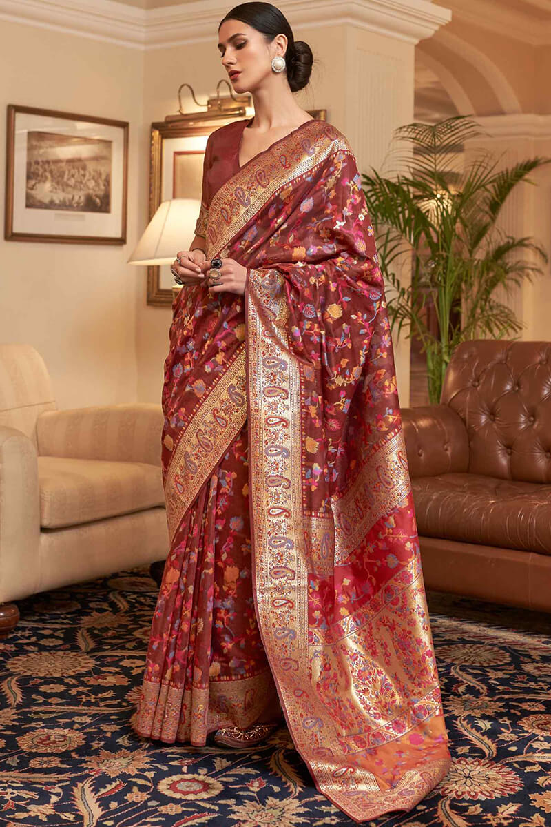 Rich Maroon Pashmina Silk Saree