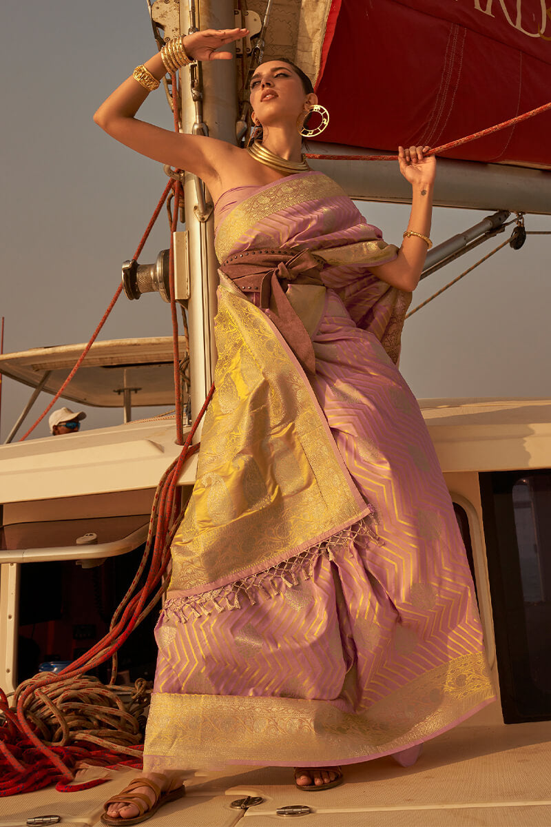 Rose Pink Two Tone Banarasi Satin Silk Saree