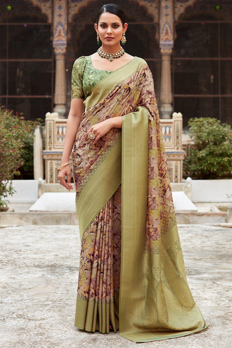 Rosy Brown Printed Crape Silk Saree