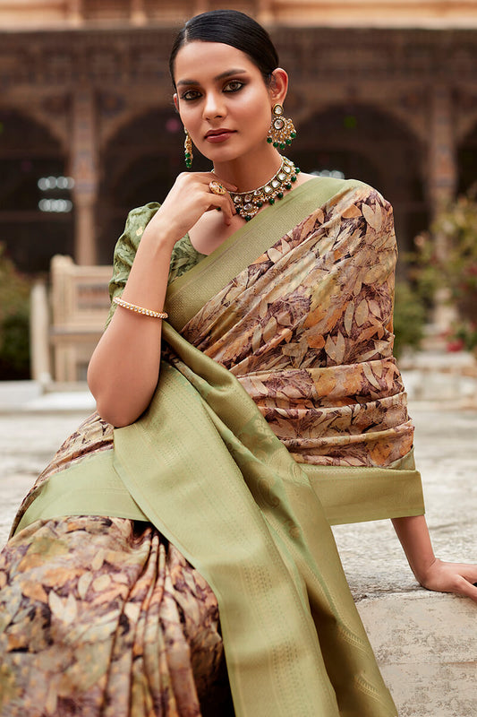 Rosy Brown Printed Crape Silk Saree