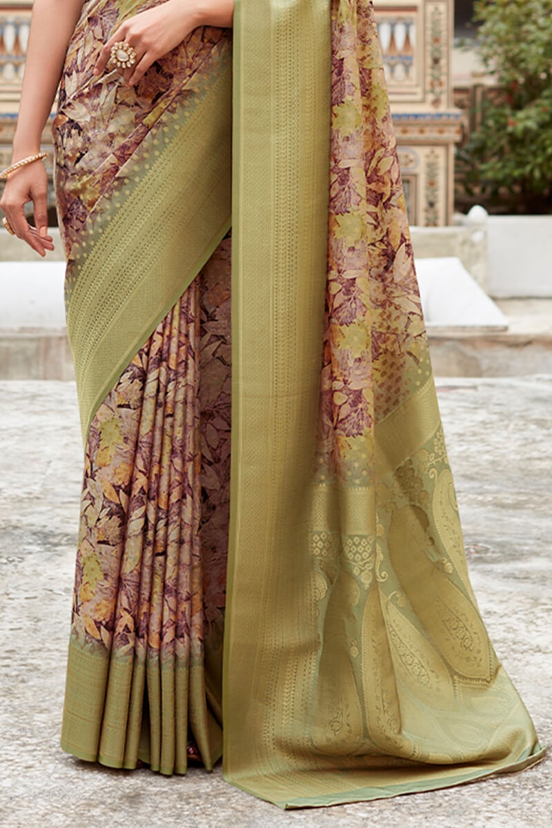 Rosy Brown Printed Crape Silk Saree