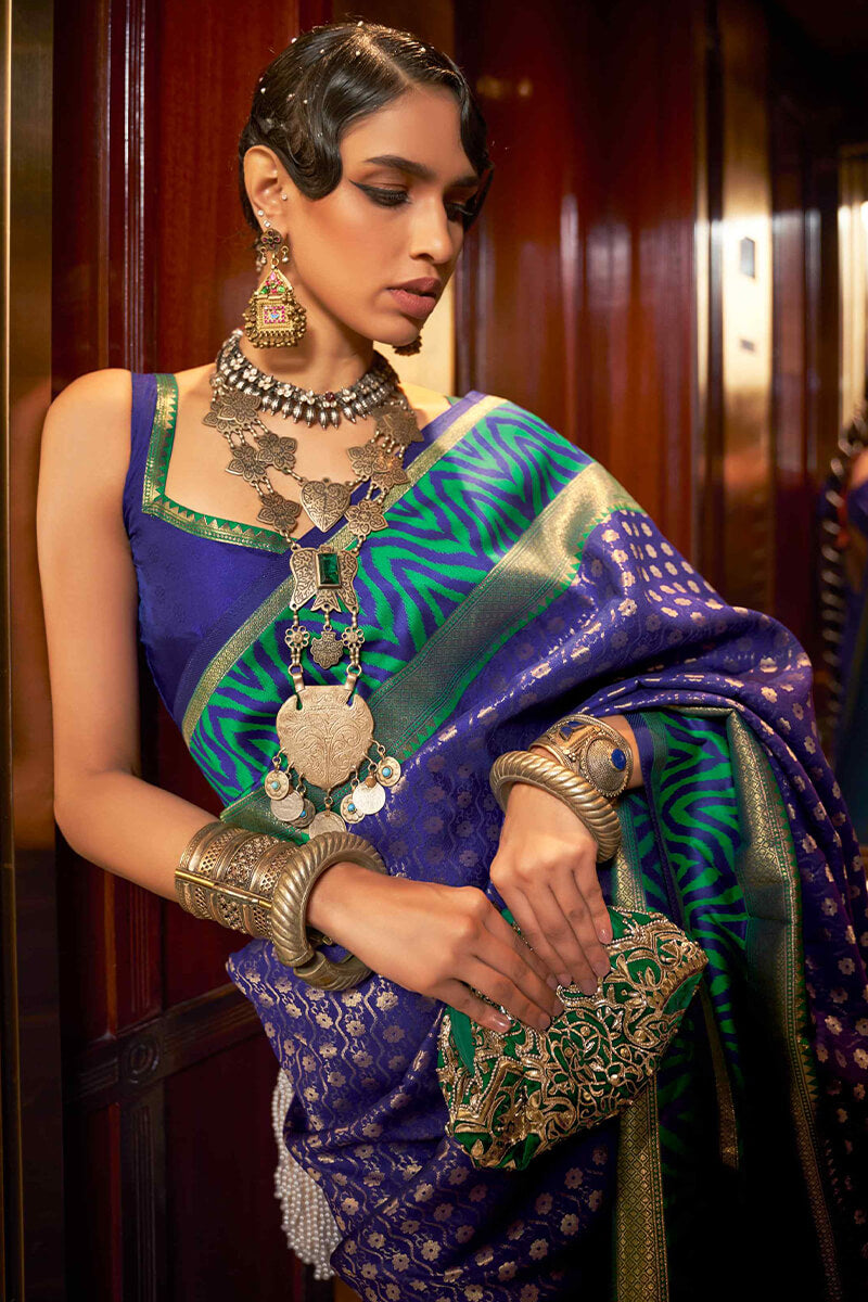 Royal Blue Kanjivaram Silk Saree – GLAM RANI