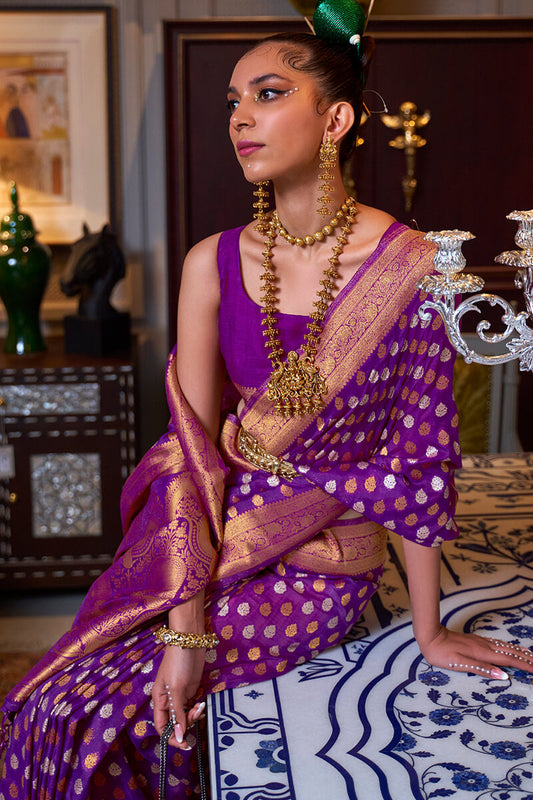 Royal Purple Copper Zari Woven Banarasi Silk Saree