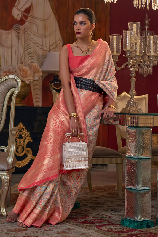 Ruddy Pink Kashmiri Modal Silk Saree