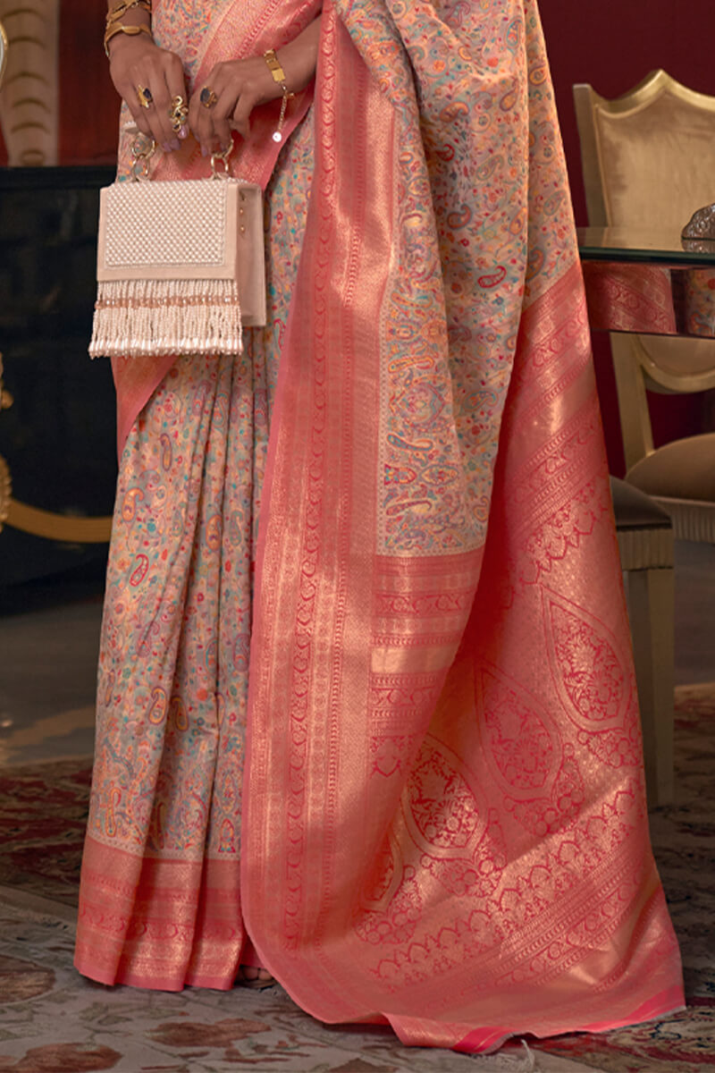 Ruddy Pink Kashmiri Modal Silk Saree