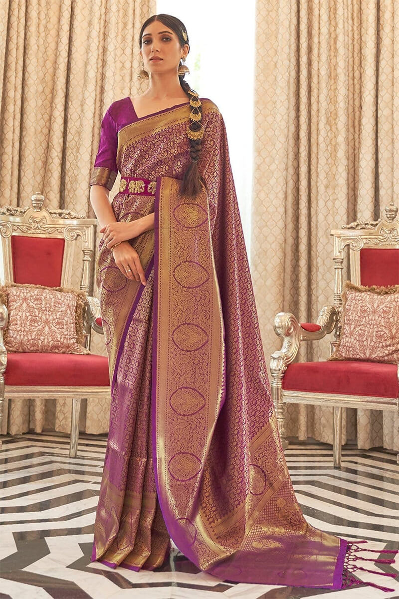 Sangria Purple Kanjivaram Silk Saree