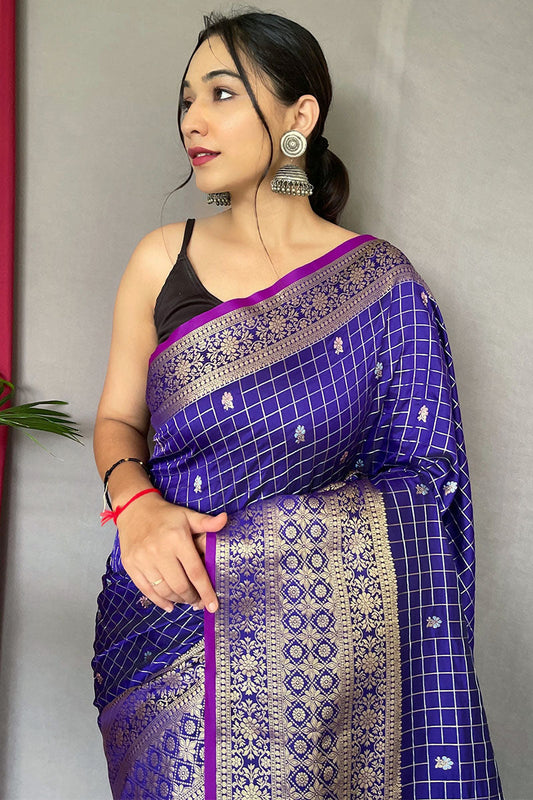 Sapphire Blue Banarasi Silk Saree