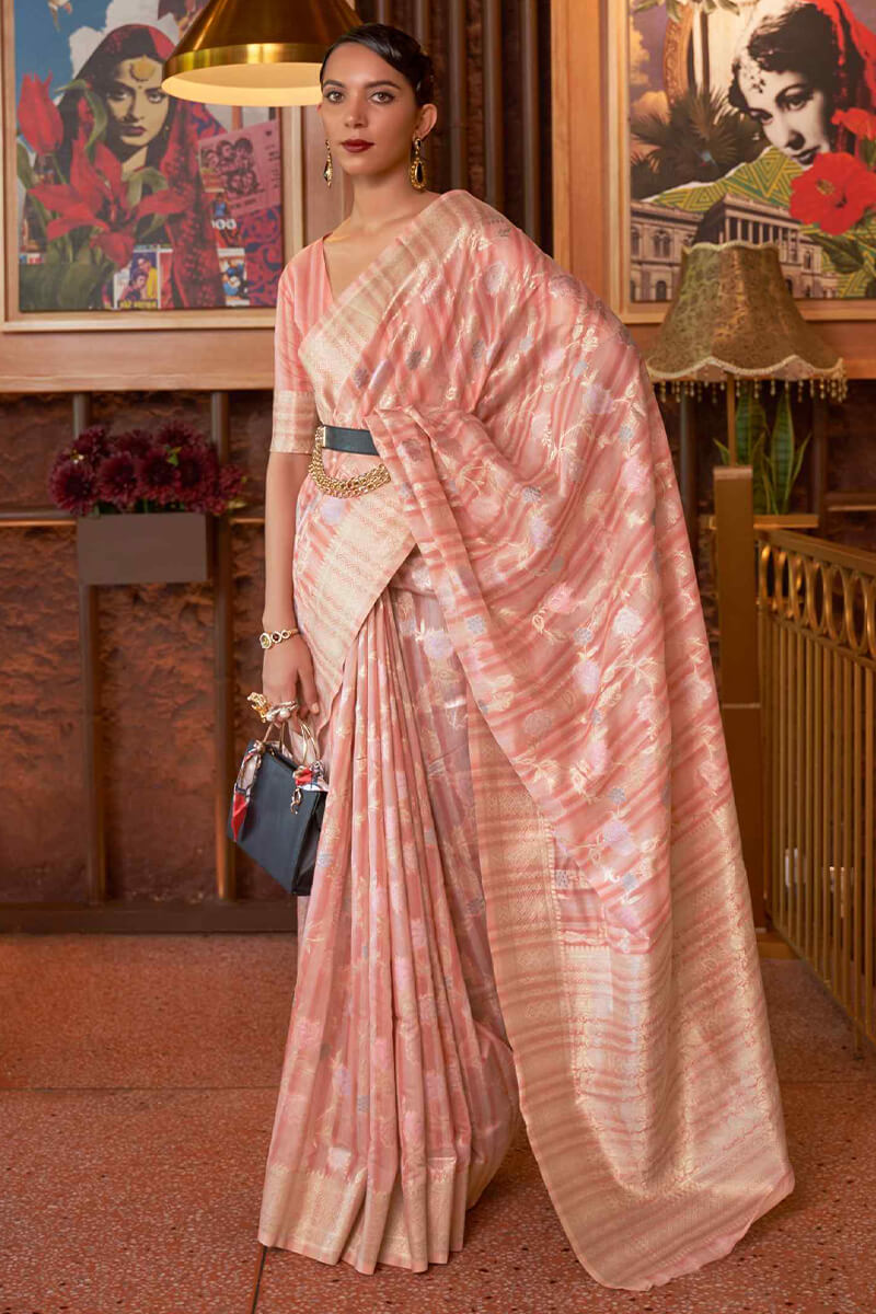 Sea Pink Linen Silk Saree