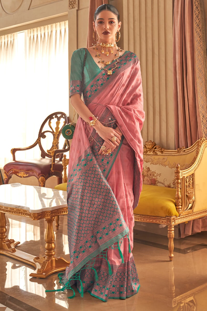 Sea Pink Soft Banarasi Silk Saree