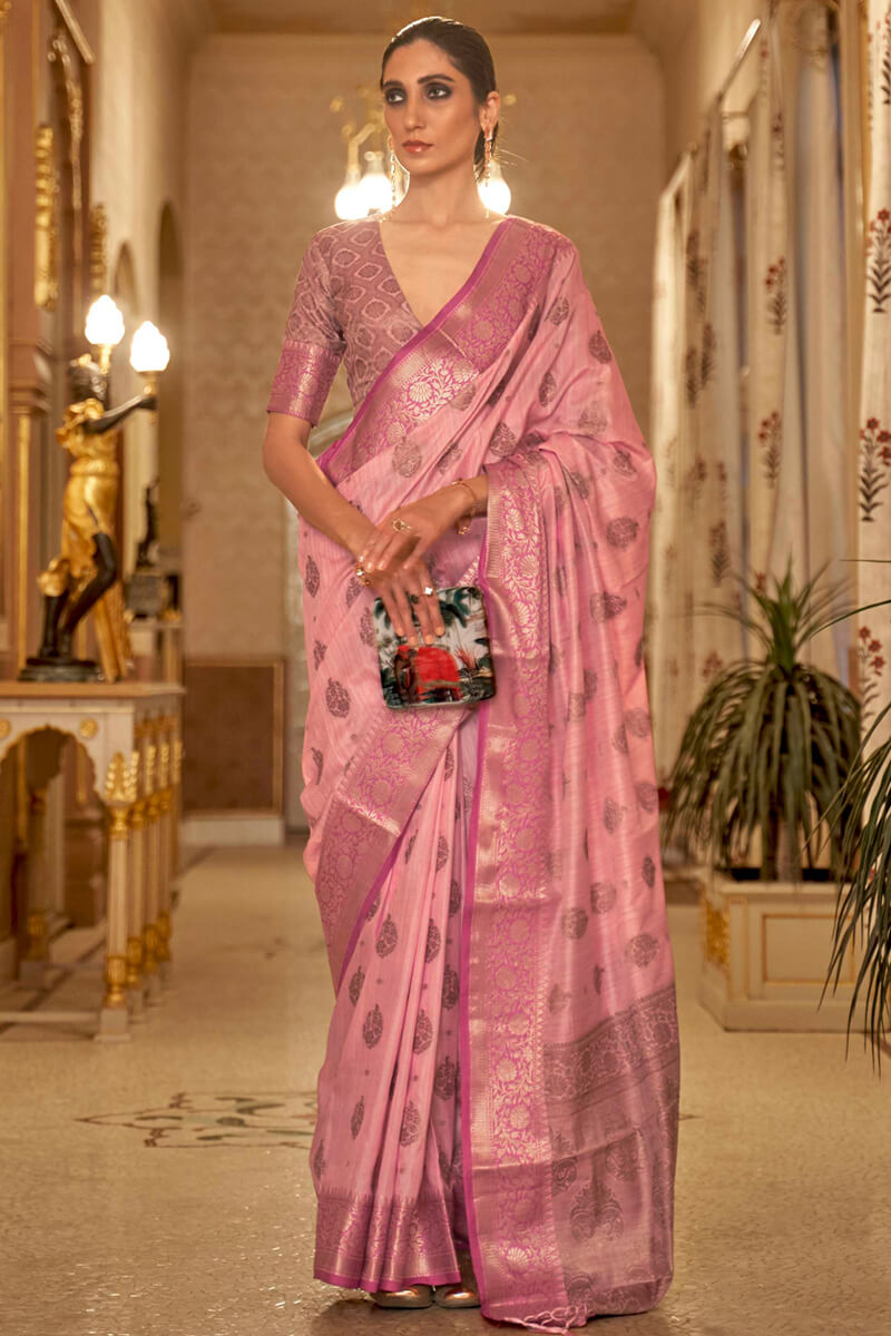 Sea Pink Tussar Silk Saree