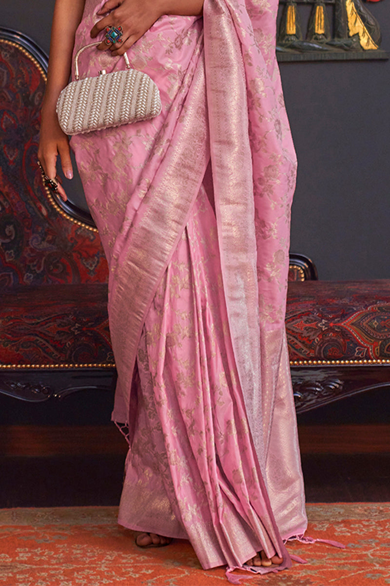 Sea Pink Zari Woven Banarasi Silk Saree