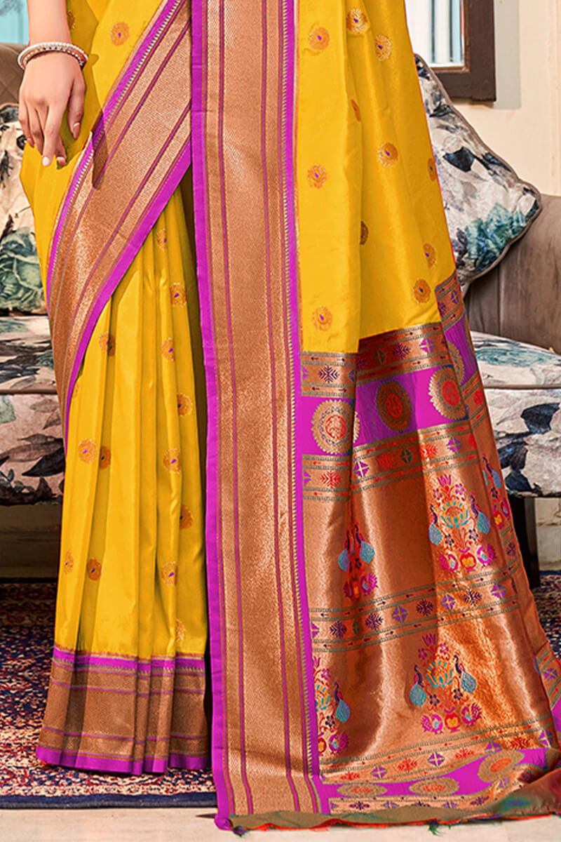 Selective Yellow Paithani silk saree