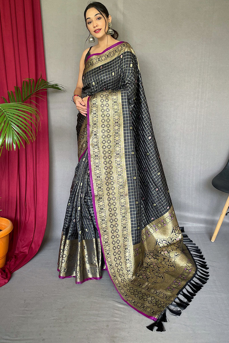 Sepia Black Banarasi Silk Saree