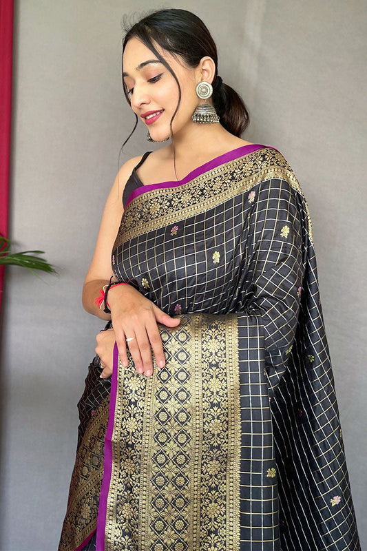 Sepia Black Banarasi Silk Saree