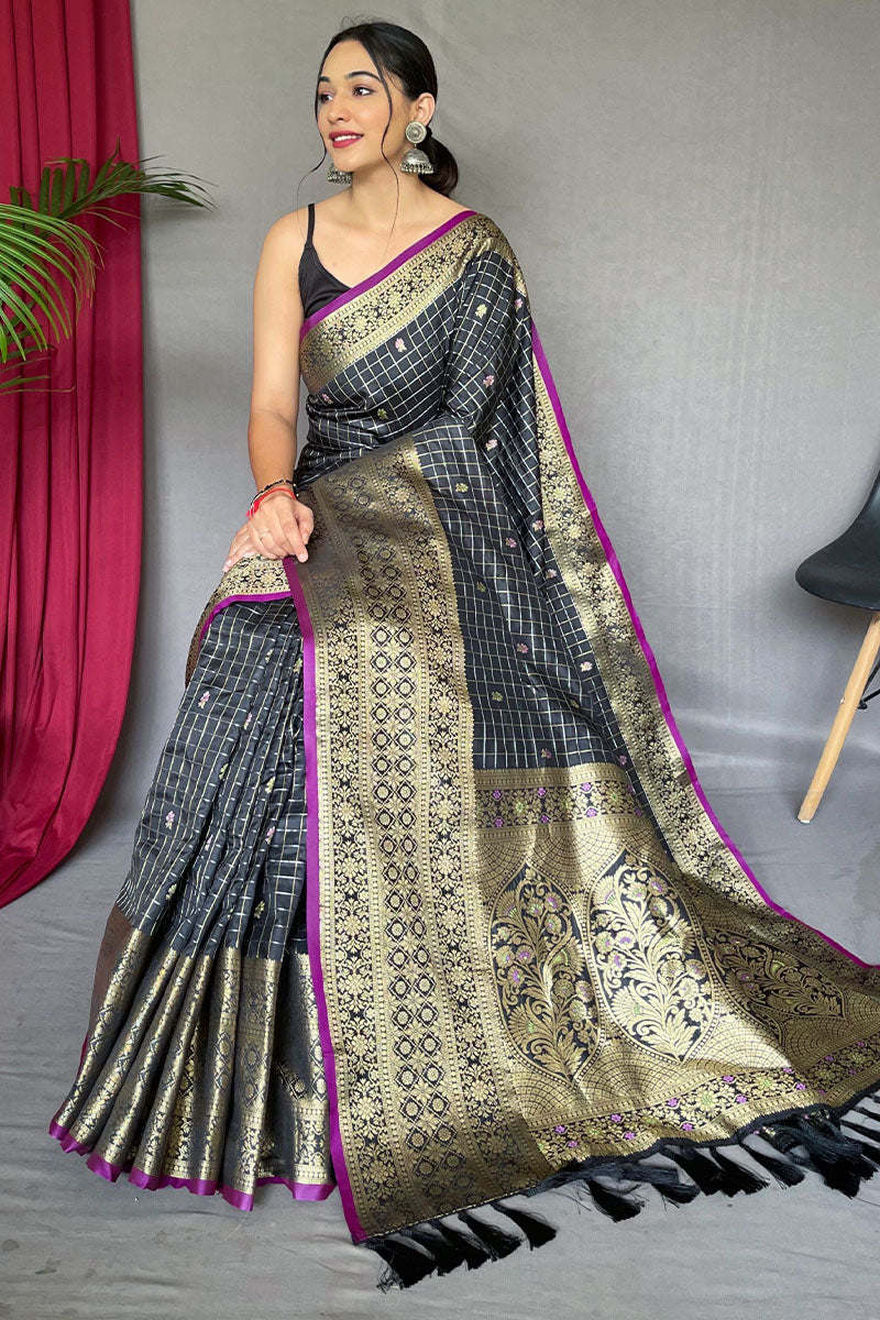 Sepia Black Banarasi Silk Saree