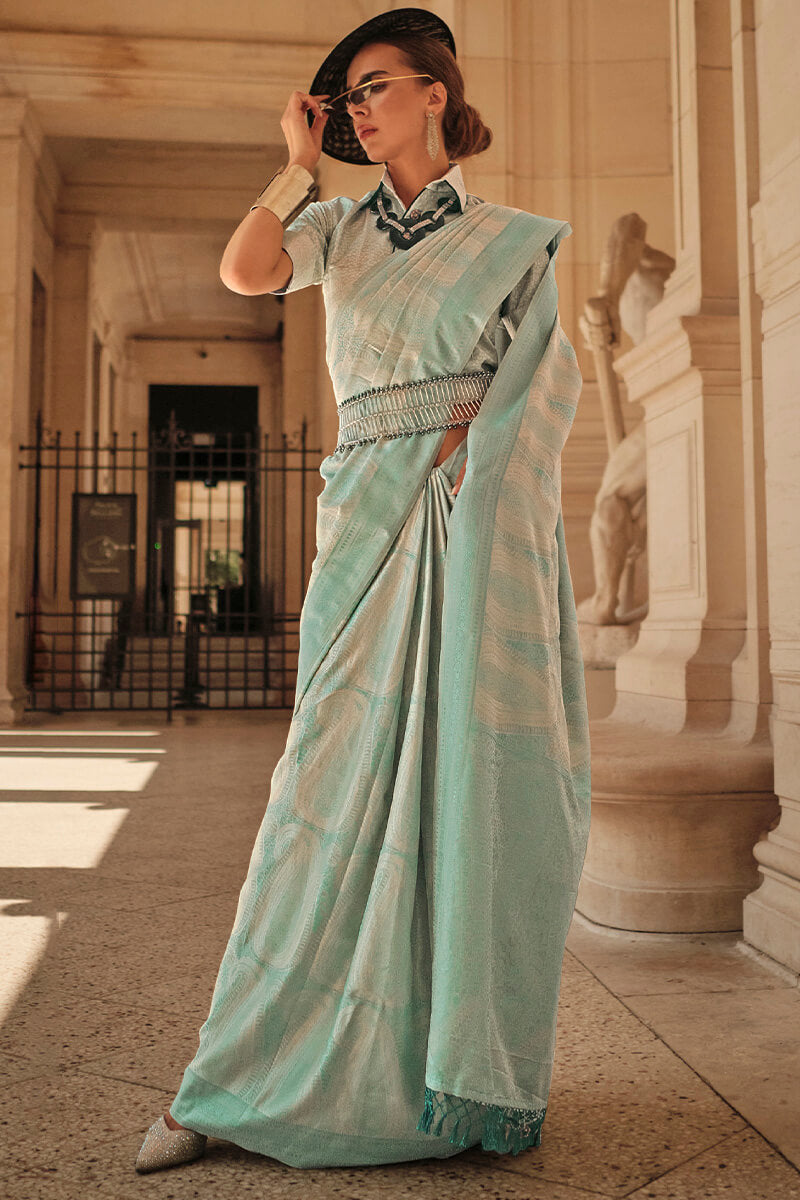 Shadow Green Kanjivaram Satin Silk Saree