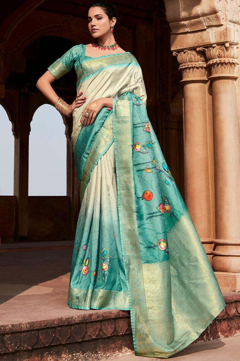 Shadow Green Printed Silk Saree