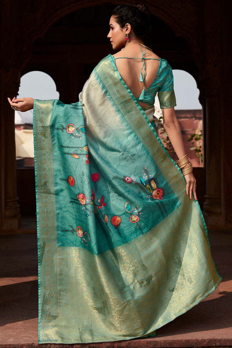 Shadow Green Printed Silk Saree