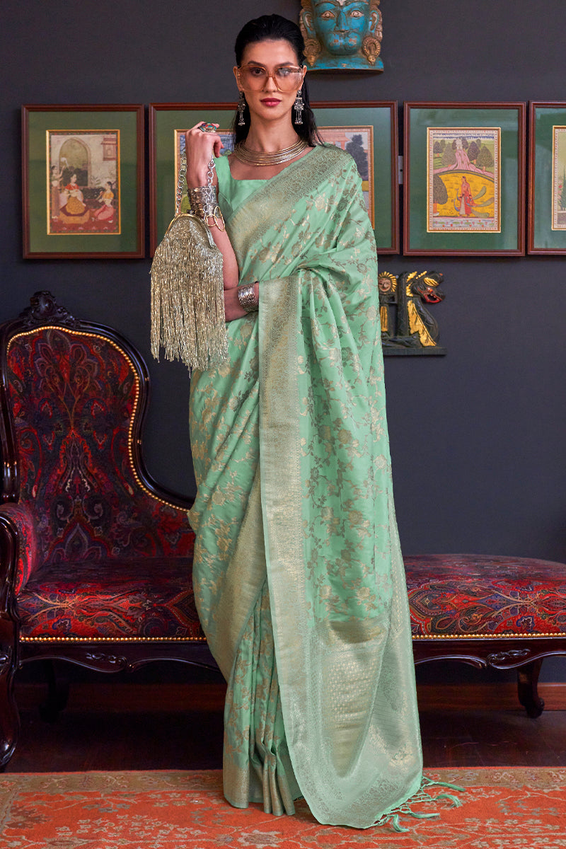 Shadow Green Zari Woven Banarasi Silk Saree