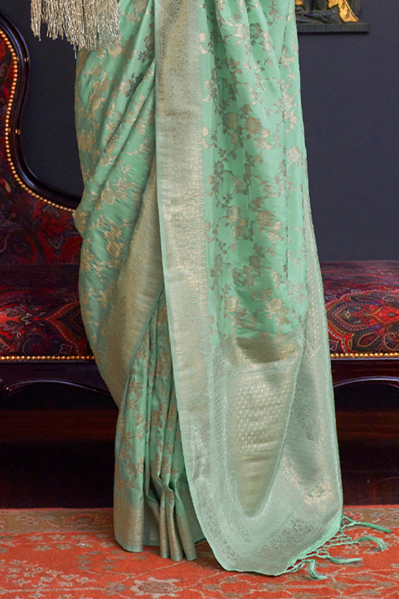 Shadow Green Zari Woven Banarasi Silk Saree